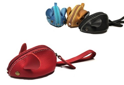 Genuine Leather Mouse Coin Purse Change Pouch Holder Cute Design Black Gift