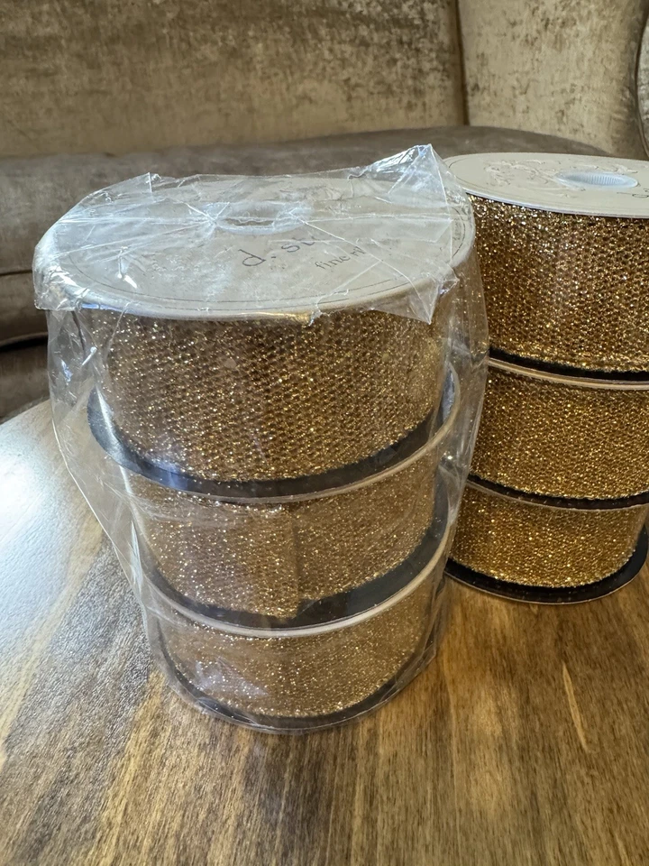 D. Stevens 2” Gold Mesh Ribbon Wired Ribbon Spools - 6 Packages NIP - Image 3 of 4
