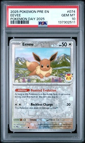 2025 POKEMON PRE EN-PRISMATIC EVOLUTIONS POKEMON DAY 2025 #074 EEVEE PSA 10