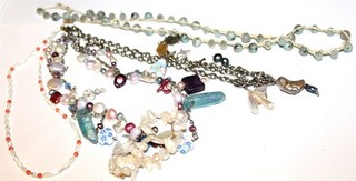 Beautiful mixed semi precious gems freshwater pearls shell beaded Necklaces #320