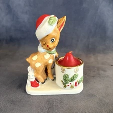 Jasco Little Reindeer Porcelain Candle Holder 1978 Taiwan Vintage Christmas