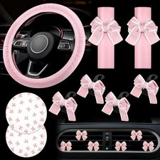 15 Pcs Pink Car Accessories Set for Women Bow Car Accessories Set Pink Leathe...