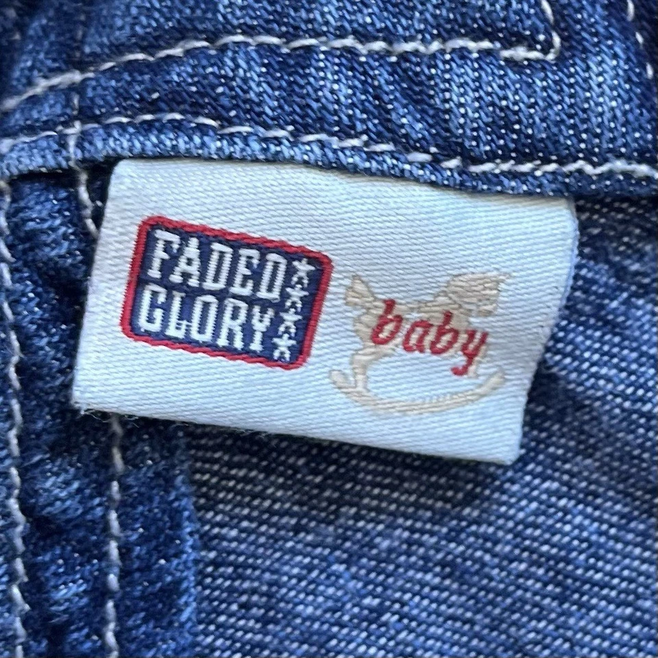 Vintage Faded Glory Baby Denim Overalls Featuring B and Hockey Patches 6M - Image 4 of 4