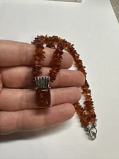 Chuck Clemency STS Sterling Silver Amber Necklace And Pendant 20”