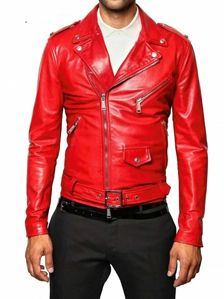 Genuine Handmade Leather Jacket Men Radish Motorcycle/Motorbike Racer Blazer