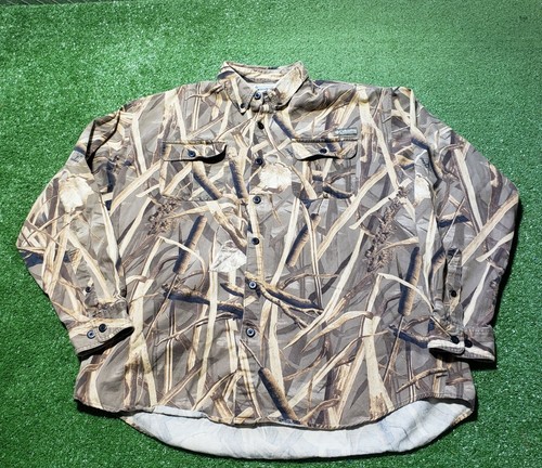 Men's Vintage Columbia DH Marsh Camo Button Down Men's Size XXL 2XL Hunting