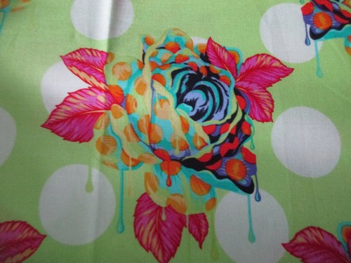 Tula Pink Cotton Fabric Lot of 3 FQ's Curiouser Painted Roses Green Pink & Blue - Picture 4 of 4