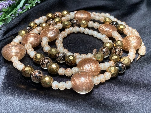 Fabulous Vintage Murano Glass Copper Sparkle Foil Fleck 40" Bead Necklace Italy - Bild 9 von 14