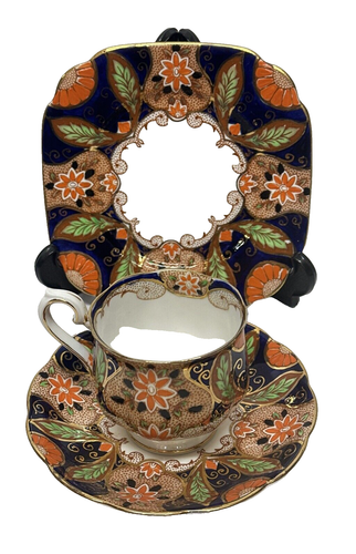 Platillo de taza trío estilo Royal Albert Imari de colección de los años 30 y corona de plato lateral China - Imagen 12 de 13