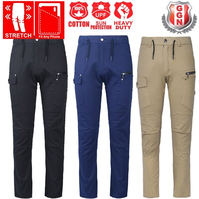 Men's Work Pants Cargo Trousers zip Pocket Tradies Pants Stretch Cotton
