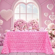 Rosette Rectangle Tablecloth 60x102 Inch Pink Table Cloths For Valentine's Day W