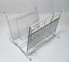 Vtg Magazine Rack, Mid Century White Wire