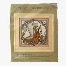 Musical Instruments Needlepoint Kit Vintage Candamar Viola Strings Horns Drum