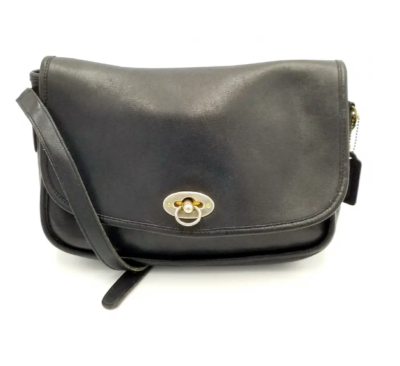 Coach 348 Black Vintage Cross Body Bag With Turnlock Closure