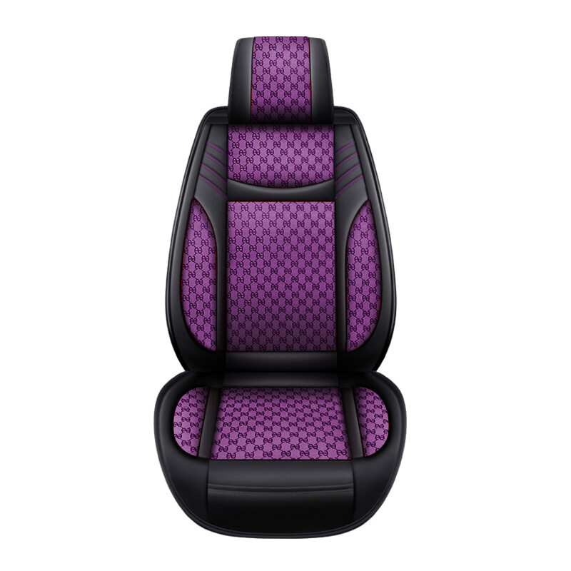 Purple 5Seat Car PU Leather+Flax Seat Covers Cushion Front+Rear Set
