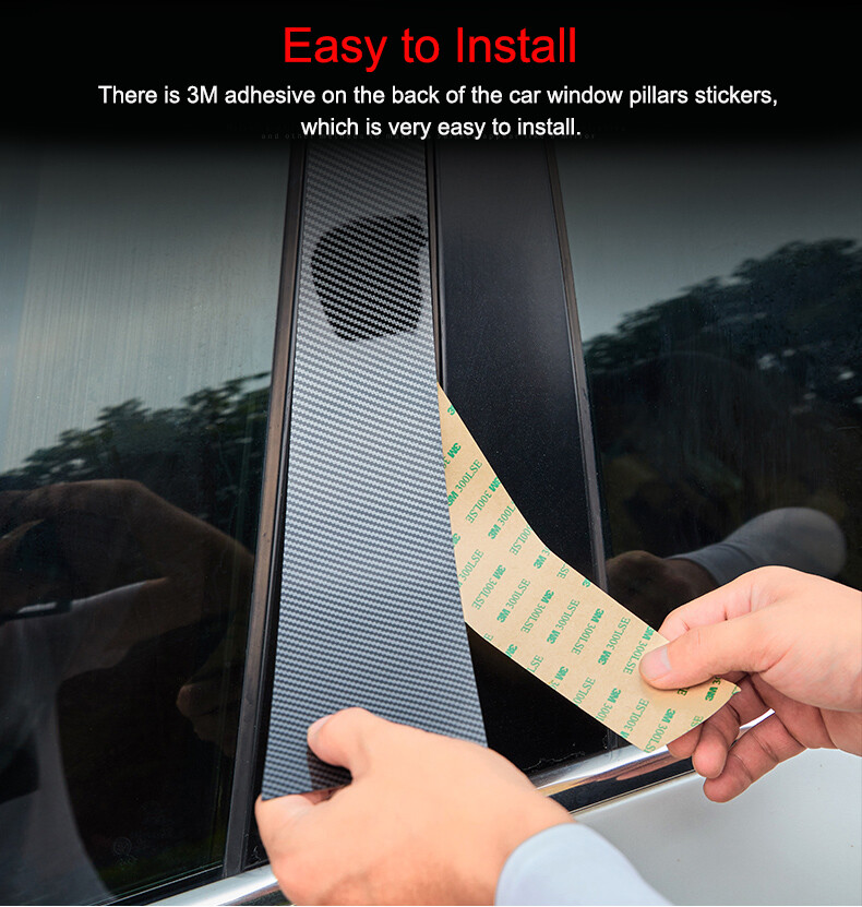 6-Piece Carbon Fiber Look B-Pillar Post Trim Covers – For 2005-2012 BMW 3-Series E90 Sedan, Gloss Finish