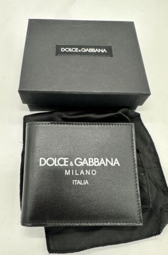 NEW Dolce & Gabbana Wallet Black Leather Bifold Wallet Card Holder FREE Shipping