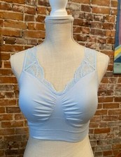 Rhonda Shear Soft Blue Ahh Bra Lace Neckline New Removable Pads