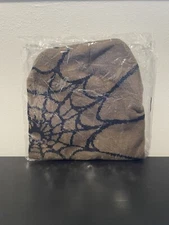 Spider Web Beanie NEW SEALED Brown & Black Unisex Knitted Skully Hat Y2K