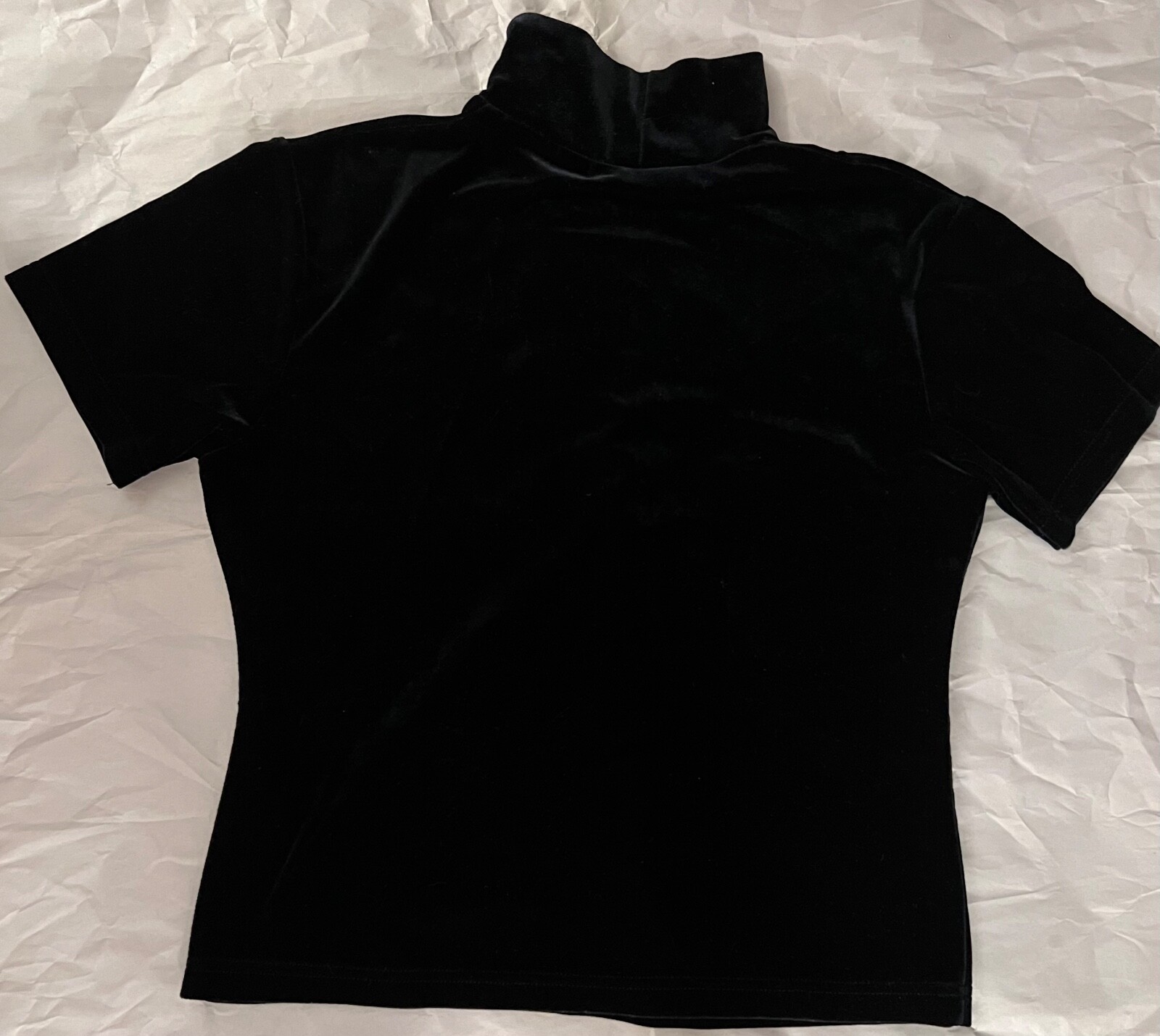 Black Velvet Turtle Neck Short Sleeve Knit Top Pullover Petite Medium