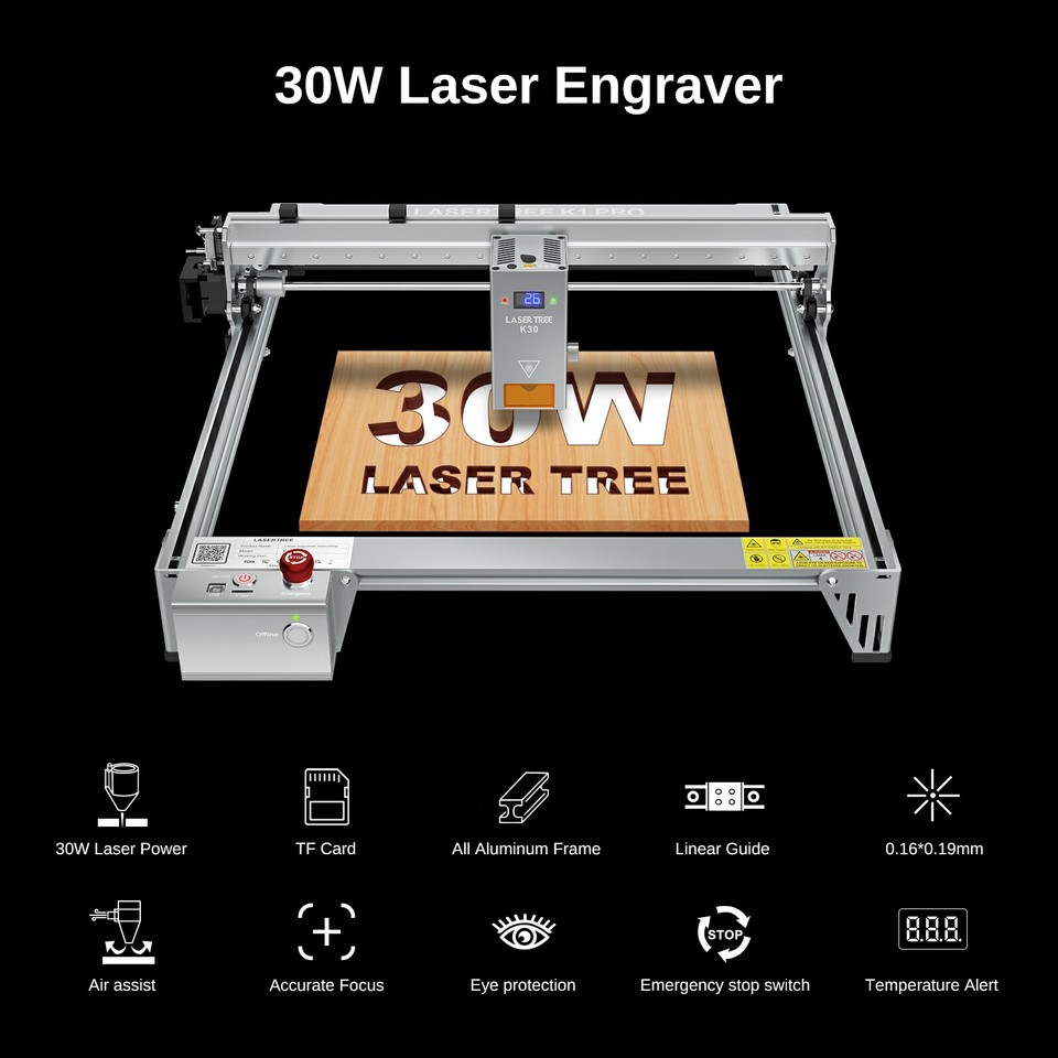 Module Laser 30W LASER TREE K30 - Graveur Et Coupeur Pour CNC - 450nm - 24V - Pour Bricolage Et Fabrication