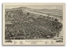 1886 Chattanooga Tennessee Vintage Old Panoramic City Map - 16x24