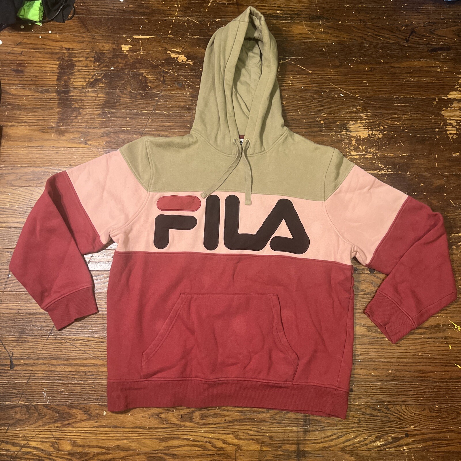 Felpa con cappuccio uomo FILA Flaminio marrone rosa marrone colore marrone bloccato XL y2k a righe