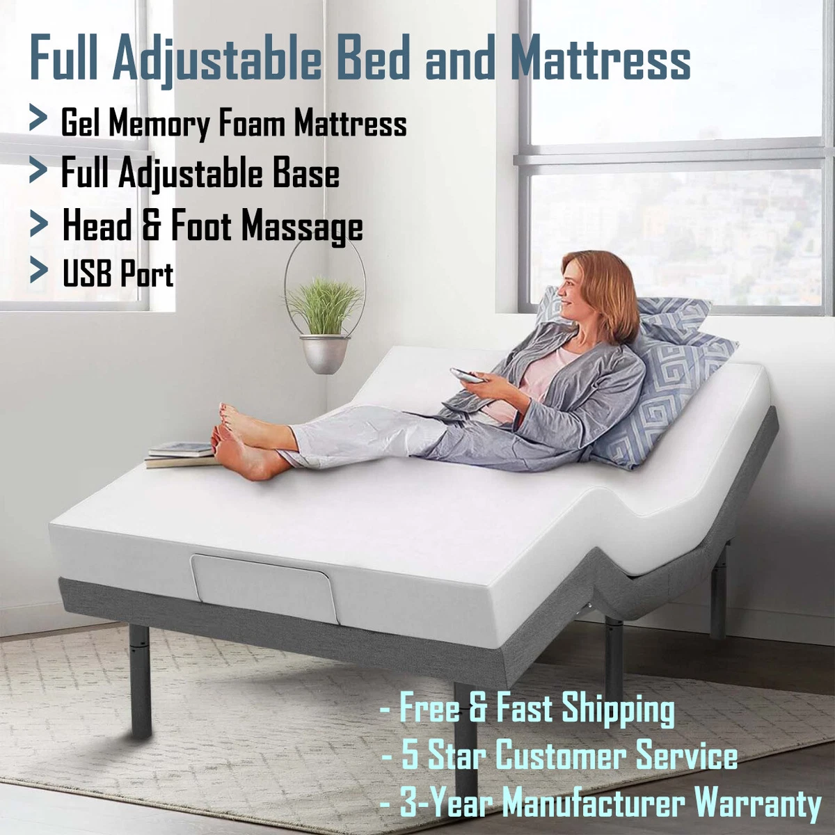 Adjustable bed 2024 and mattress set