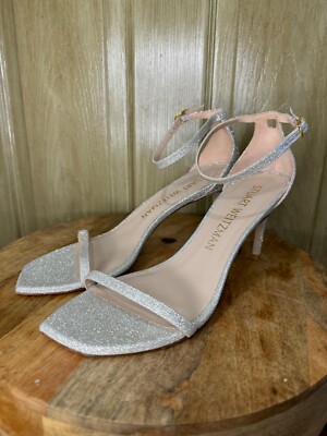 【関税&送料込】Stuart Weitzman Sandals Silver Stuart Weitzman Women's Silver Glitter Nudistcurve Ankle