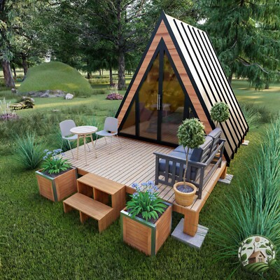 Modern A-Frame Cabin House Architectural DIY Plan With Material List