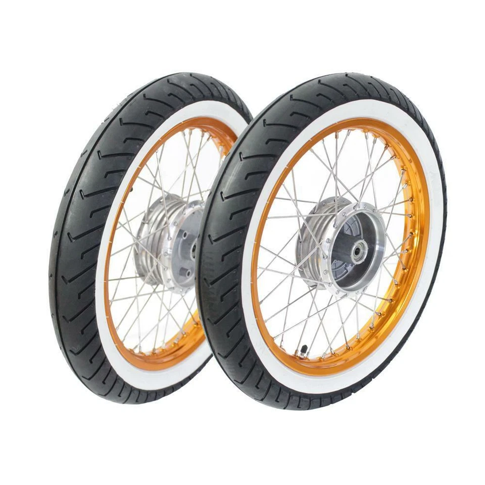 Paar Kompletträder Weißwand Reifen für Simson S51 S50 Schwalbe Star Sperber gold - Bild 1 von 1