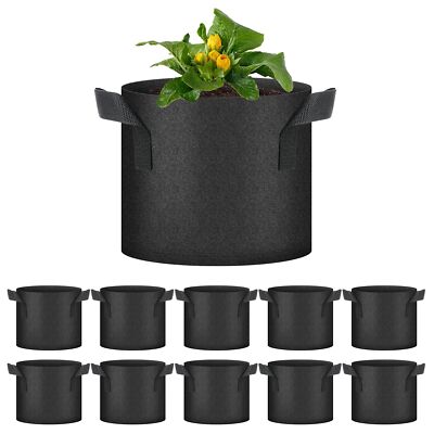 Plant Grow Bags 3 Gallon Tomoato Planter Pots 10-Pack with Handles Aeration N...