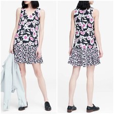 Banana Republic Blue Pink Floral Drop Waist Sleeveless Dress Sz 2 Petite