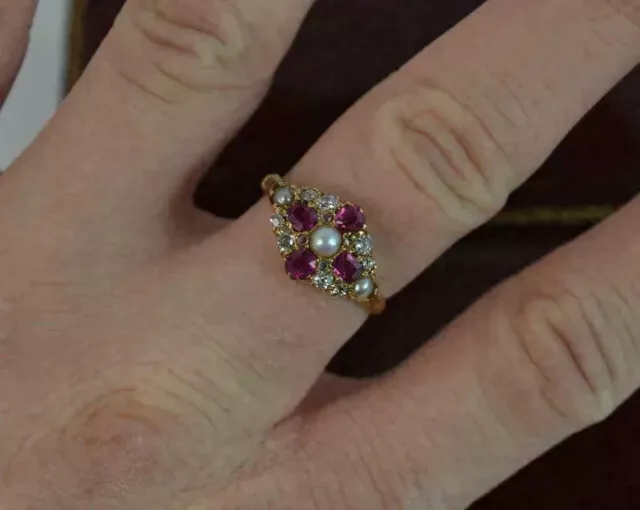 3Ct Round Cut Natural White Pearl & Ruby Engagement Ring 14k Yellow Gold Plated - Image 2 of 4