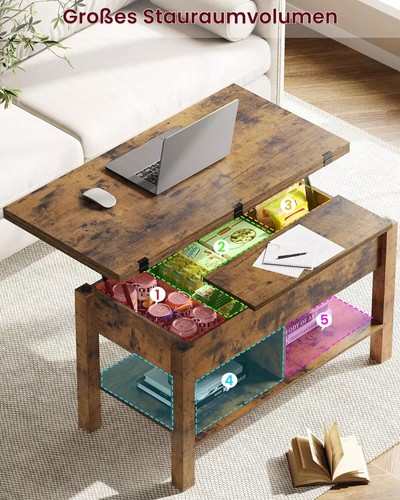 Coffee Table Height Adjustable 3-in-1 Multifunction Living Room Table Furniture Living - Picture 2 of 7