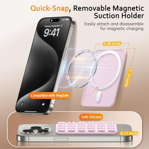 Magnetic Suction Cup Phone Mount, Anti-Slip Hands-Free Silicone Phone Pink - Photo 5 sur 7