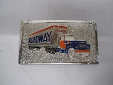 Vtg Hook-Fast Roadway Trucking Lines Belt Buckle Semi Truck Big Rig 18 Wheeler