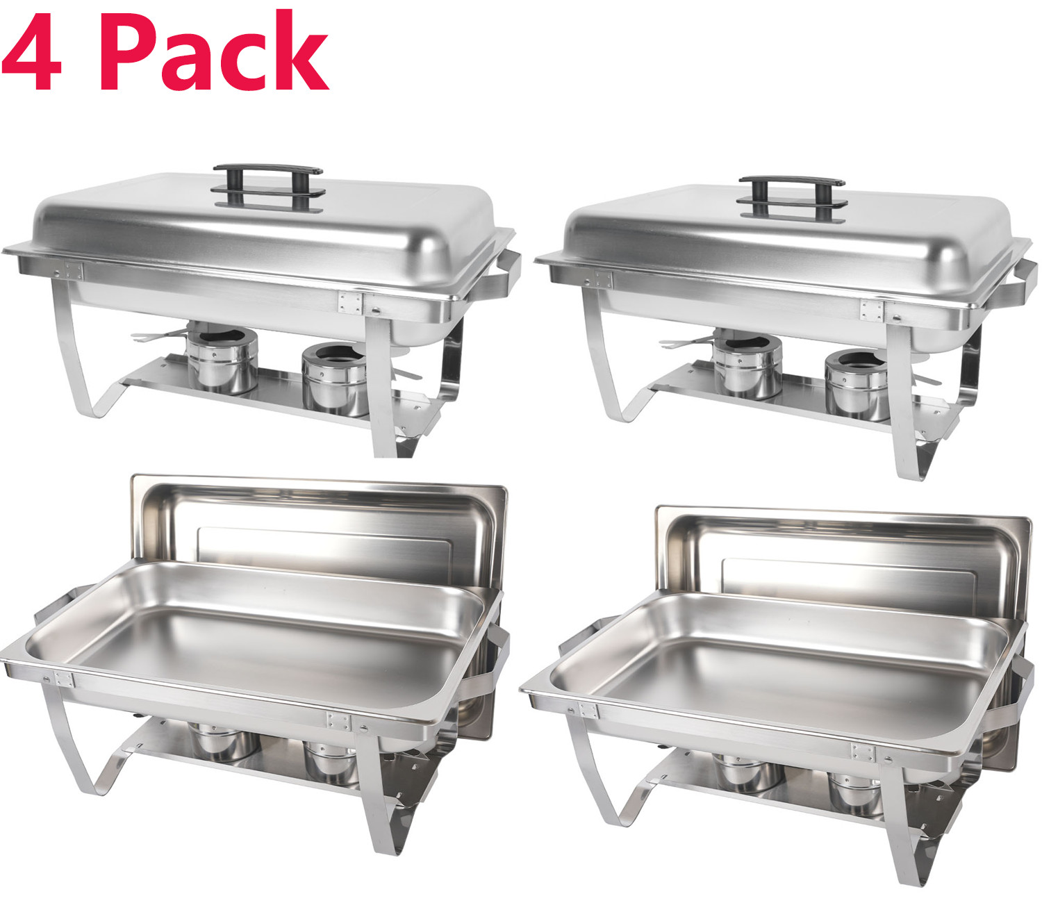 4 Pack Chafing Dish 8 QT Food Warmer Stainless Steel Buffet Set
