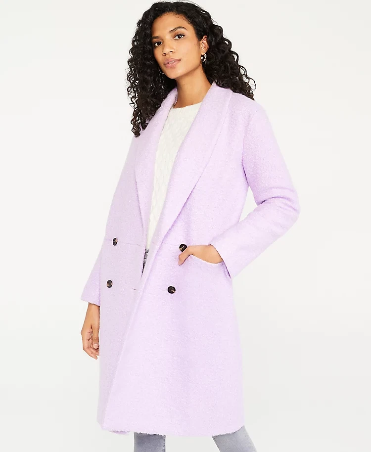 NEW ANN TAYLOR 248 LAVENDER DOUBLE BREASTED SHAWL COLLAR COAT SZ