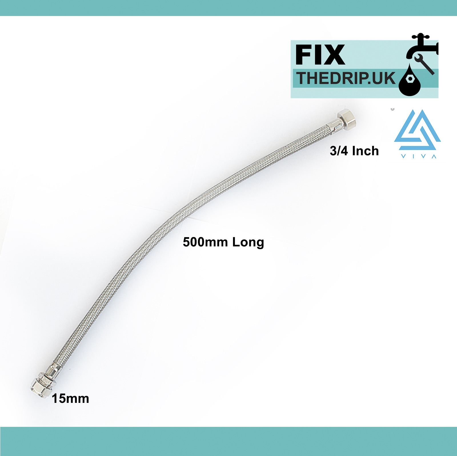 15mm x 1/2"" BSP Plain Flexible Braided Hose Tap Flex Connector - 500mm  SSH1/A