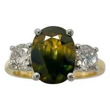 GIA Certified 2.01ct Yellow Blue Australian Parti Sapphire Gold Three Stone Ring