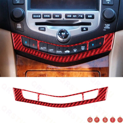 For Honda Accord Sedan Red Carbon Fiber Interior Climate Console Cover Trim