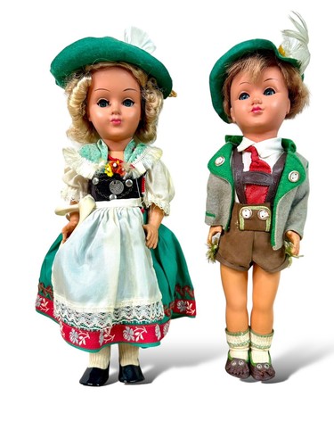 Bambole vintage Gura ragazzo e ragazza Foresta Nera W. Germania 12" plastica occhi addormentati - Foto 2 di 5