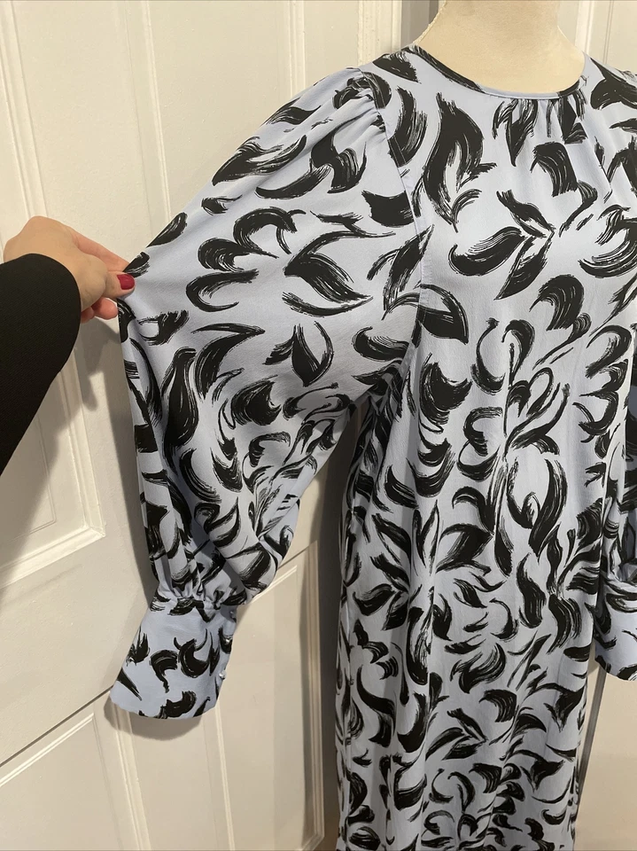 Maxi Vestido Pullover Topshop Negro Azul Pincelada Globo Manga Larga Talla 8 Foto 2 de 4