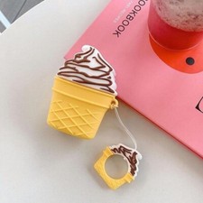 Cartoon Silicone Protective Case VANILLA ICE CREAM W/Keychain For AirPods 1 2