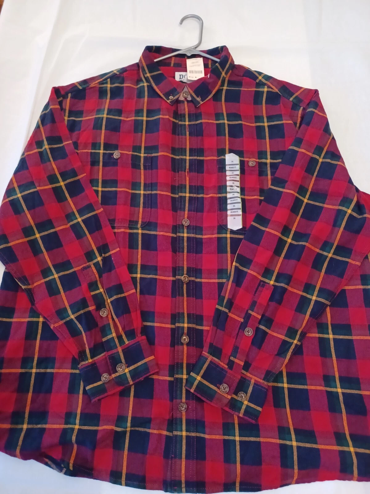 DULUTH Men Free Swinging Flannel Long Sleeve Shirt Plaid Red Blue Green XXL NWT