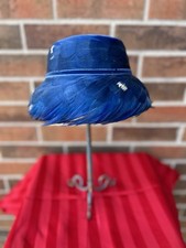 VTG MCM Velvet  Blue Feathered Bucket Cloche Hat w/Box 60s Mod Elegance Church