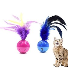Cat Balls Interactive Cat Feather Balls with Loud Bell Inside 2Pcs - Red, Blue