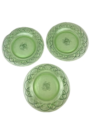 Federal Glass “Rosemary” Pattern Uranium Salad Plates  Lot Of x3 9.5”