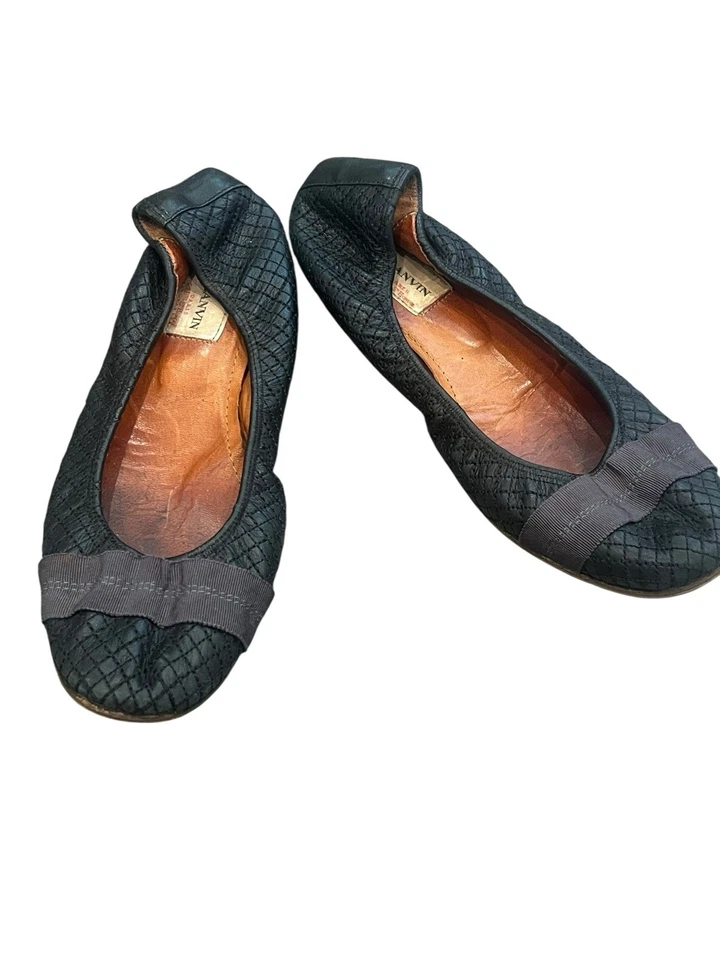 ZAPATOS PLANOS DE BALLET BAILARINA LANVIN SCRUNCH PARA MUJER CUERO NEGRO GROSGRAIN 8 Foto 4 de 4